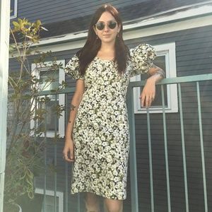 Vintage Yves Saint Laurent Floral Puff Sleeve Dres